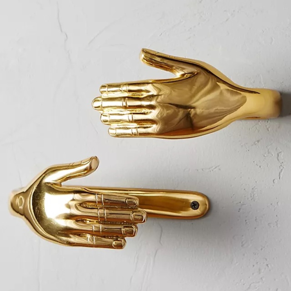 Anthropologie brass hand curtain tie backs set